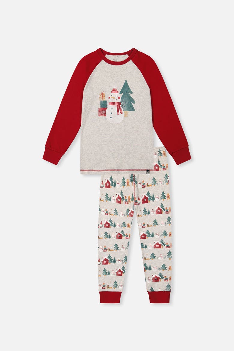 Christmas Organic Cotton Top Pants Two Piece Pajama Set, Main, color, Beige Christmas Print