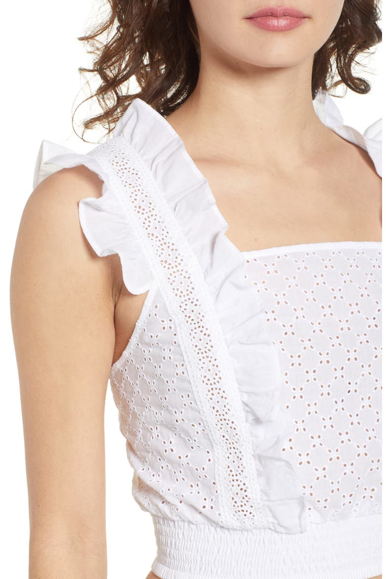 Ruffle Eyelet Crop Top, Alternate, color, WHITE