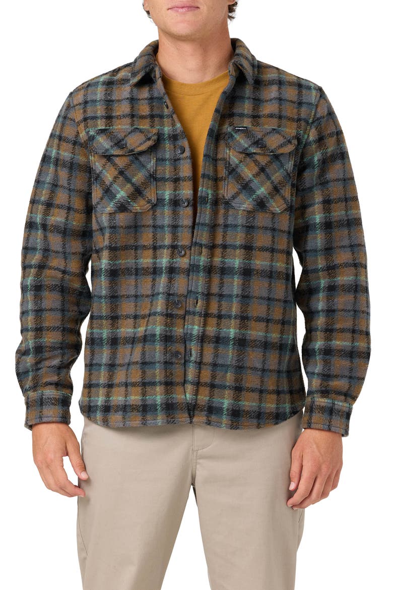 Outside Plaid Heavy Fleece Button-Up Overshirt, Main, color, HEATHER GREY