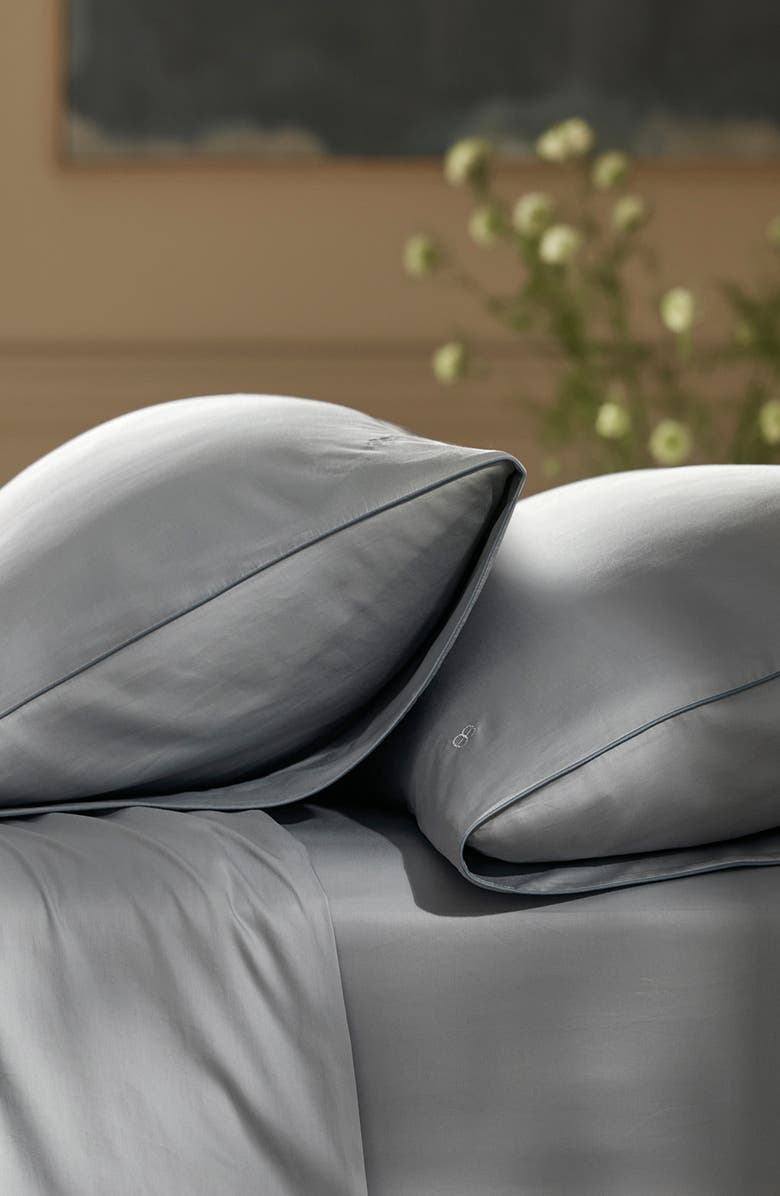 Boll & Branch Signature Piped Edge Sheet Set, Alternate, color, Shore/ Bluestone