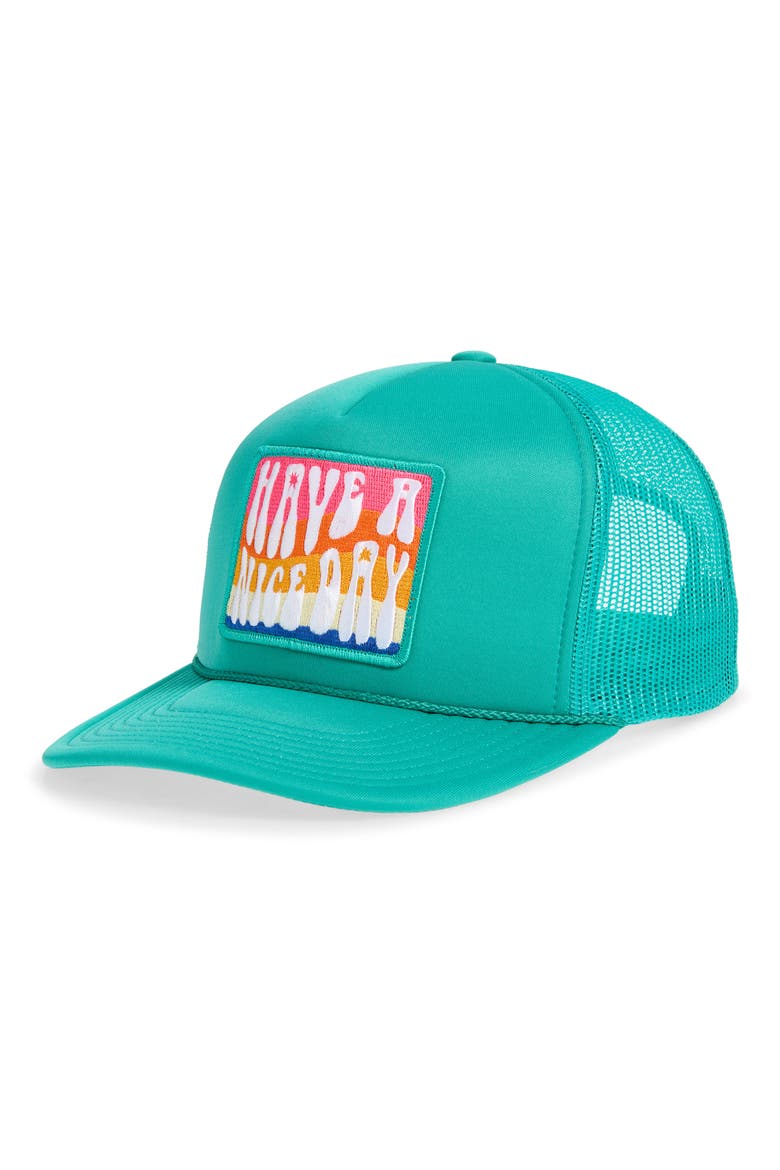 Have A Nice Day Patch Trucker Hat, Main, color, JADE