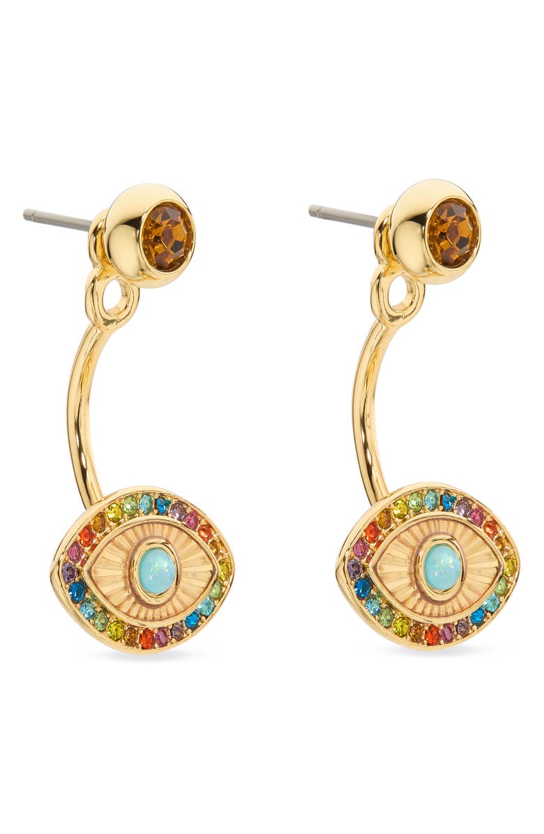 Kurt Geiger London Rainbow Evil Eye Barbell Drop Earrings, Main, color, Multi/ Gold