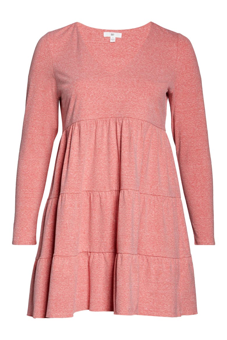Tiered Long Sleeve Knit Dress, Alternate, color, RED POINSETTIA