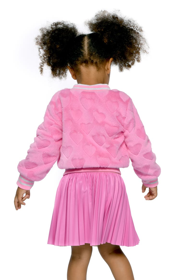 Kids' Faux Fur Heart Bomber Jacket, Alternate, color, PINK