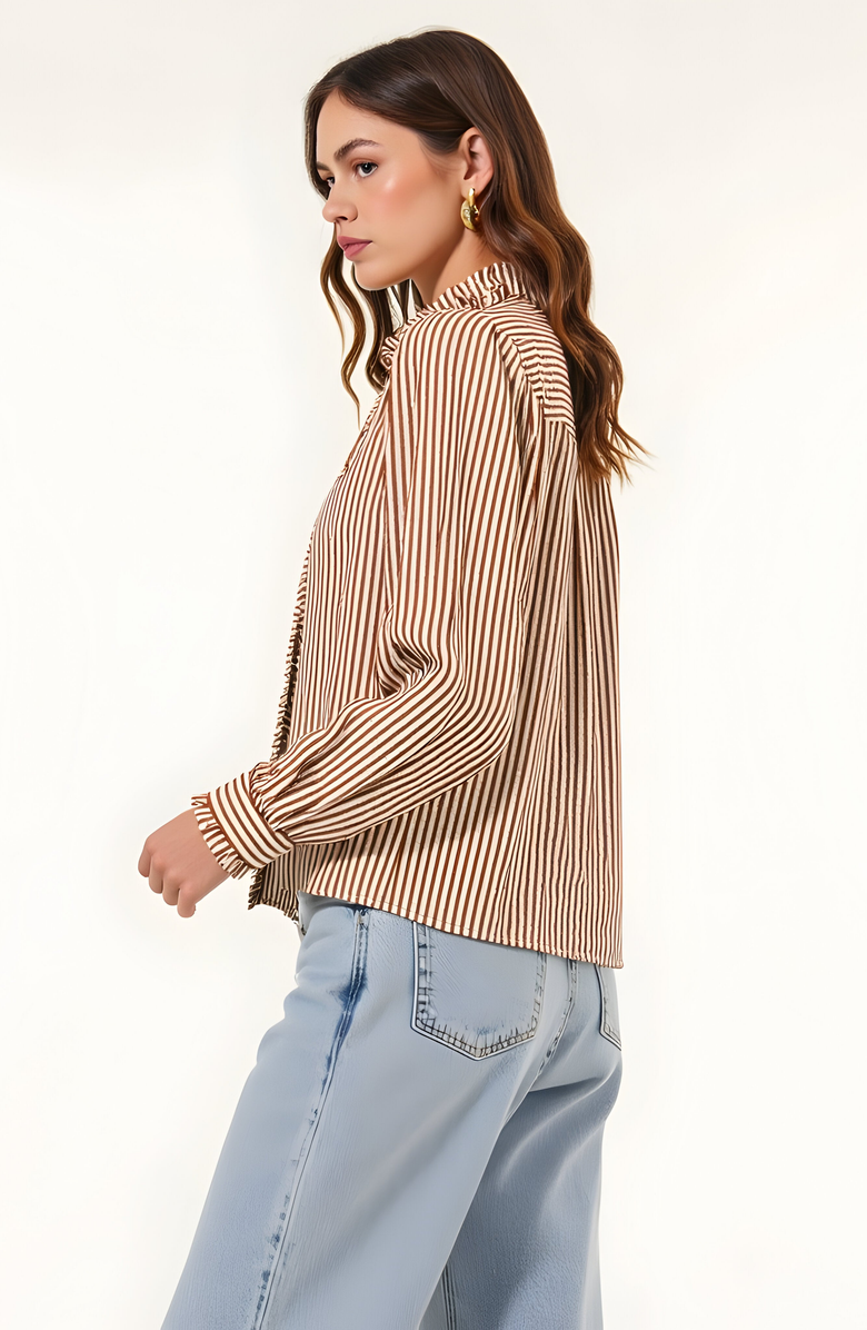 Modenaire Striped Puff Sleeve Blouse with Ruffled Trim and Covered Placket, Alternate, color, 