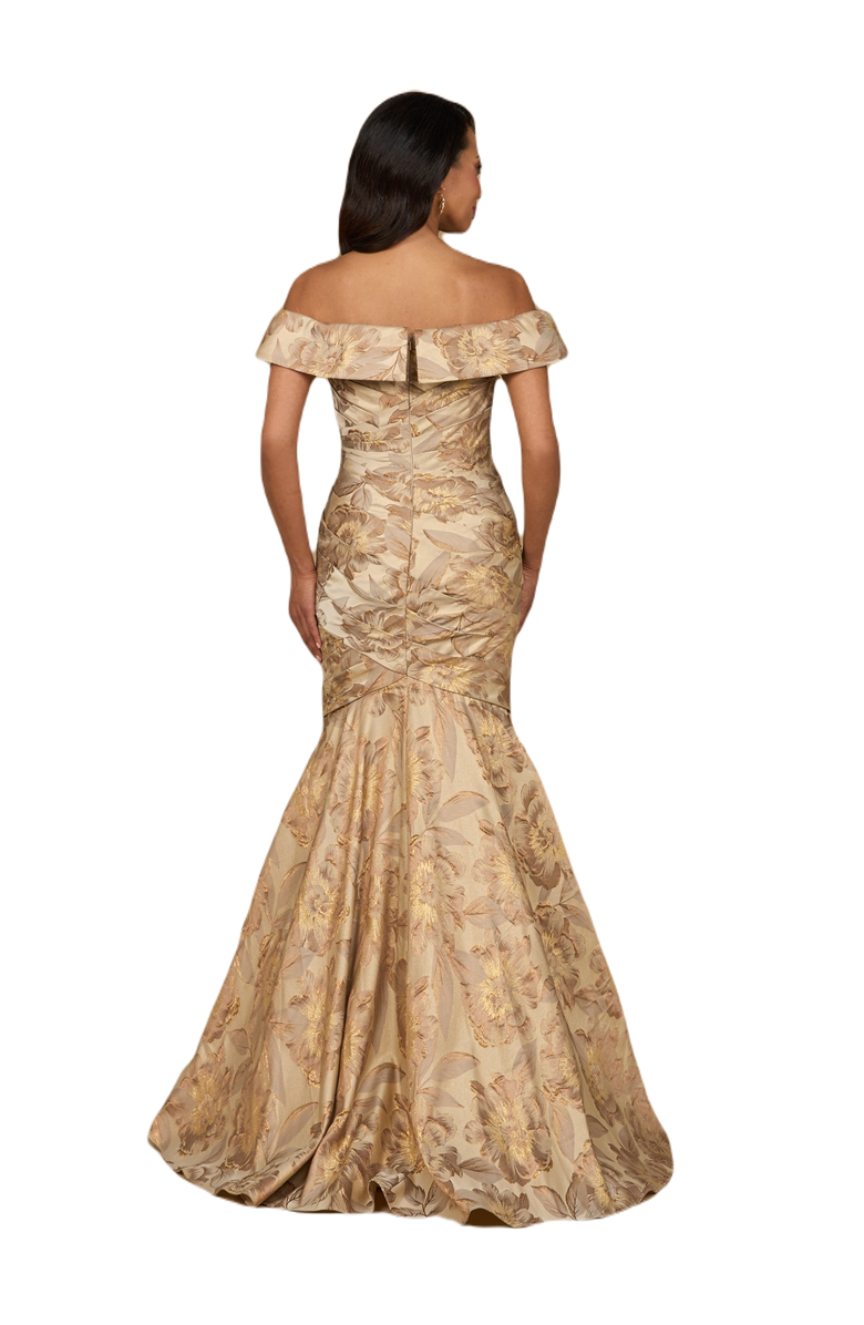 LARA New York Off Shoulder Brocade Mermaid Gown, Alternate, color, Champagne Gold