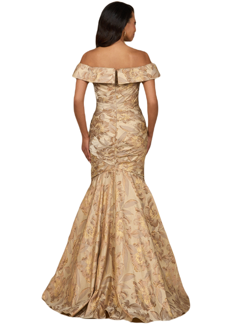 Lara New York Off Shoulder Brocade Mermaid Gown In Champagne Gold