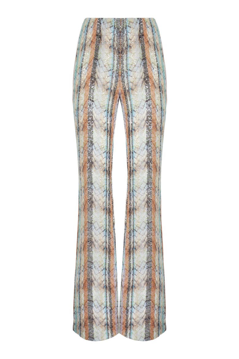 Flared Trousers In Viscose Lamé Blend With Multi-technique Knit, Alternate, color, Multicoloured