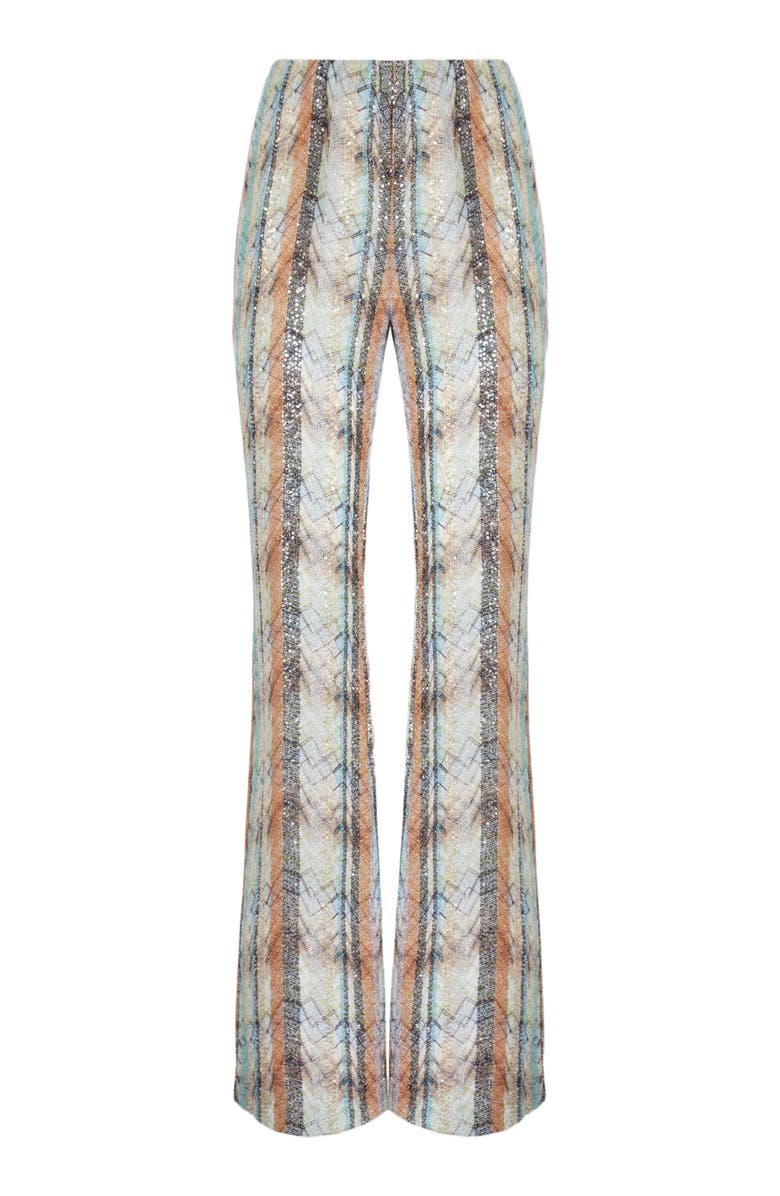 Missoni Multi-technique Mixed Viscose Lamé Flared Trousers, Alternate, color, Green& Brown