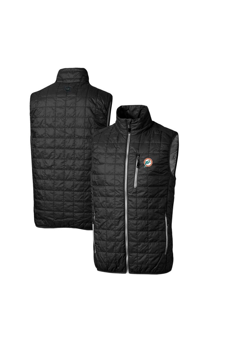 Men's Cutter & Buck Black Miami Dolphins Throwback Logo Rainier PrimaLoft Eco Insulated Full-Zip Puffer Vest, Alternate, color, Black