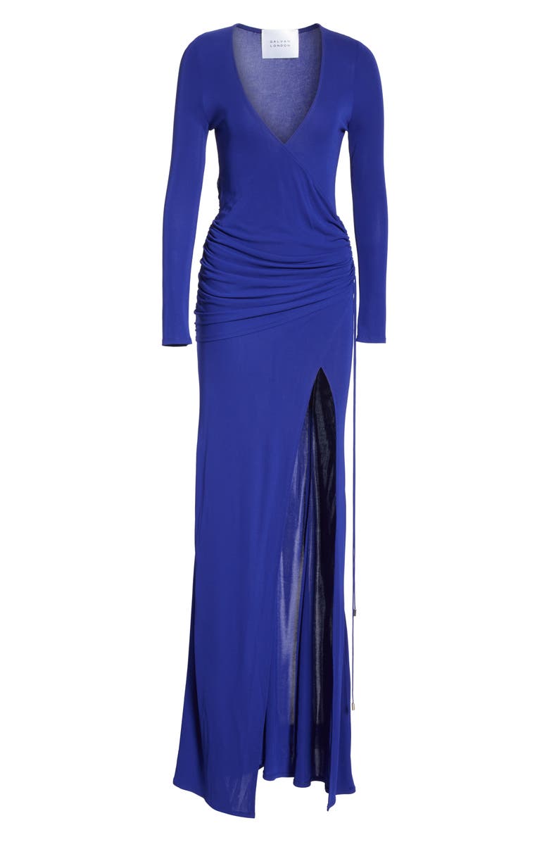 Galvan Slit Hem Ruched Jersey Maxi Dress, Alternate, color,