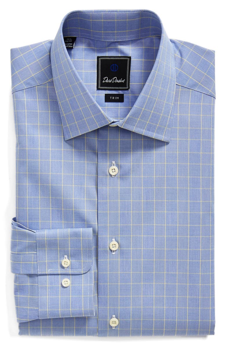 David Donahue Trim Fit Check Dress Shirt, Main, color, 