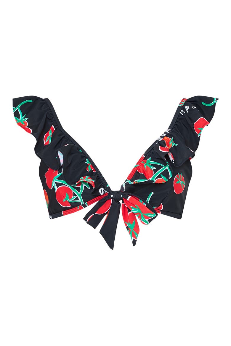 Pomodoro Ruffle Bikini Top, Alternate, color, BLACK/ RED