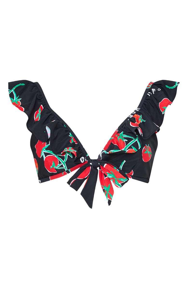 Milly Pomodoro Ruffle Bikini Top, Alternate, color, Black/ Red