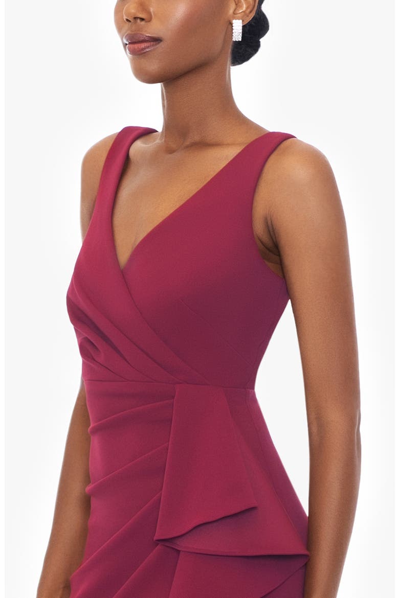 V-Neck Cascade Ruffle High-Low Gown, Alternate, color, BORDEAUX