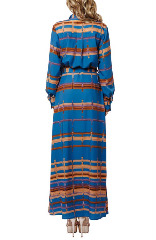 Ciebon Jameela Belted Long Sleeve Maxi Shirt Dress In Blue