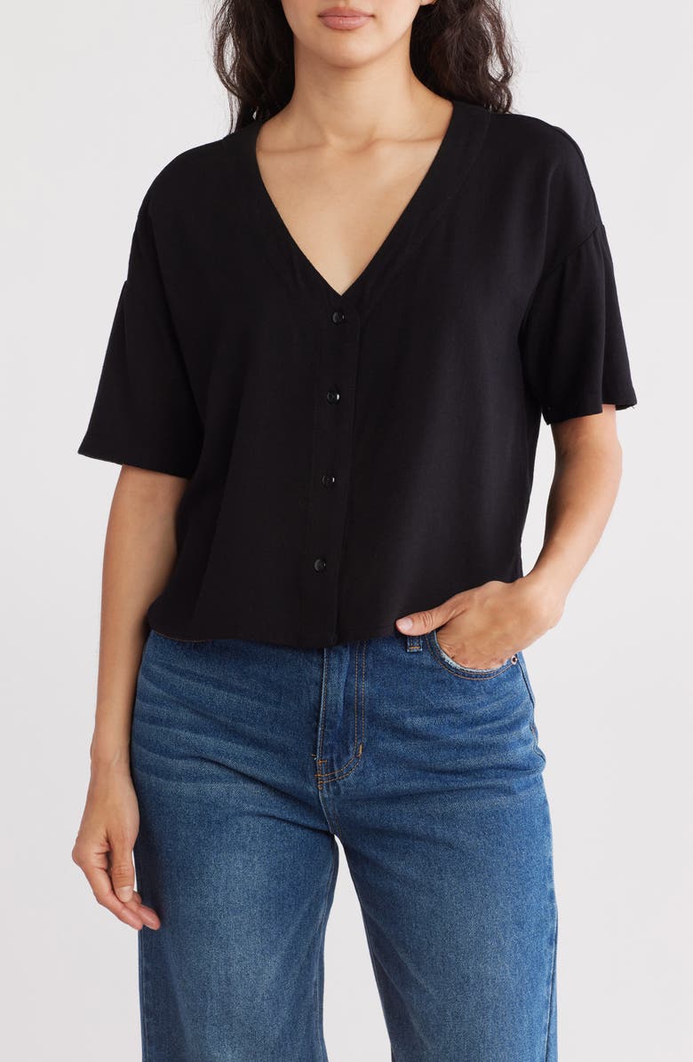 VERO MODA Vmjesmilo Short Sleeve Button-Up Shirt, Main, color, Black