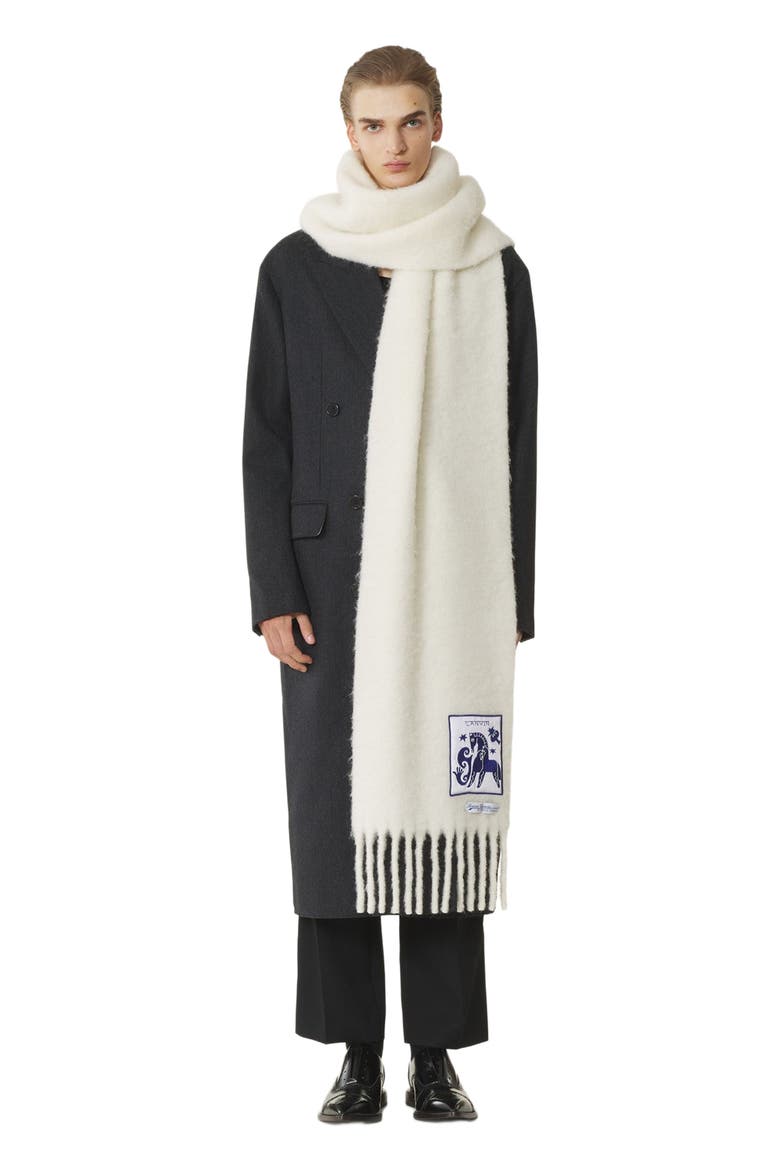 Lunar Year Wool Scarf With Fringes, Alternate, color, White