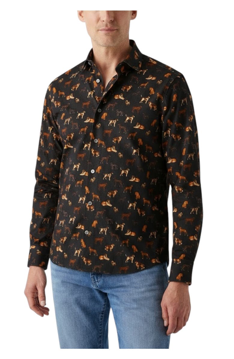 Robert Talbott Reynolds Dog Print Pinwale Corduroy Shirt, Main, color, Black Multi
