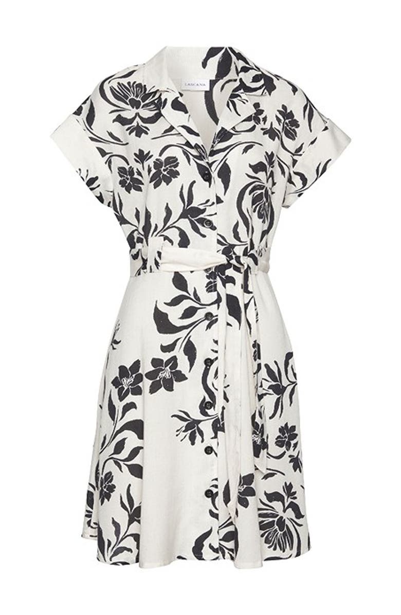 LASCANA Women's Floral Print Shirt Dress, Alternate, color, Beige & Black