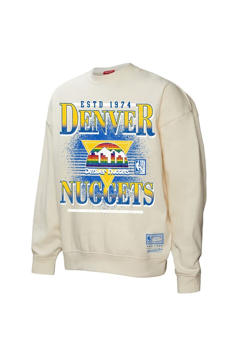 Women's Mitchell & Ness Cream Denver Nuggets Oversprayed Pullover Sweatshirt, Alternate, color, Cream
