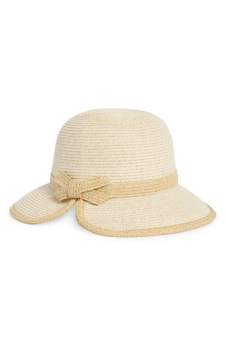 Nine West Bow Split Back Straw Cloche, Alternate, color,