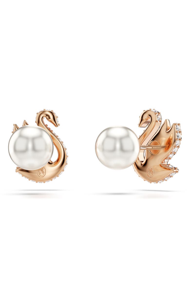 Swarovski Swan Pearl Back Stud Earrings, Alternate, color, Black