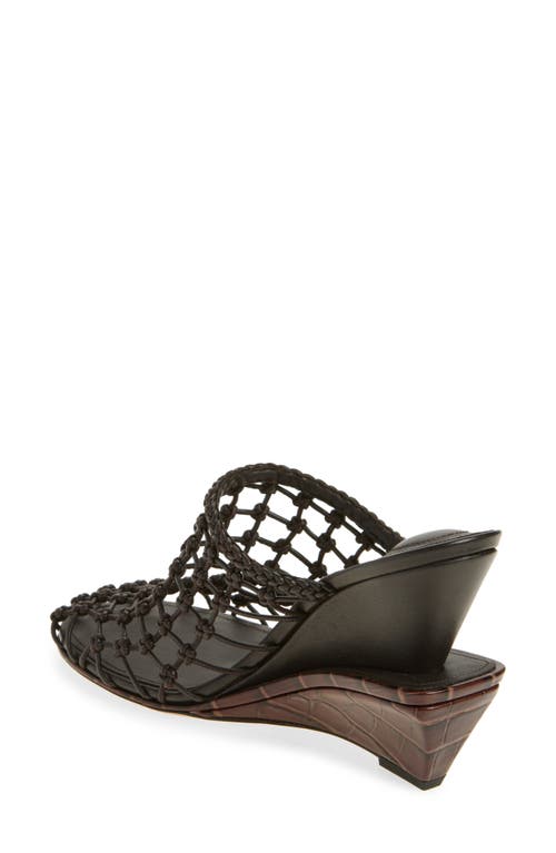 Jacquemus Les Doubles Tresses Croc-embossed Wedge Mules In Dark Brown