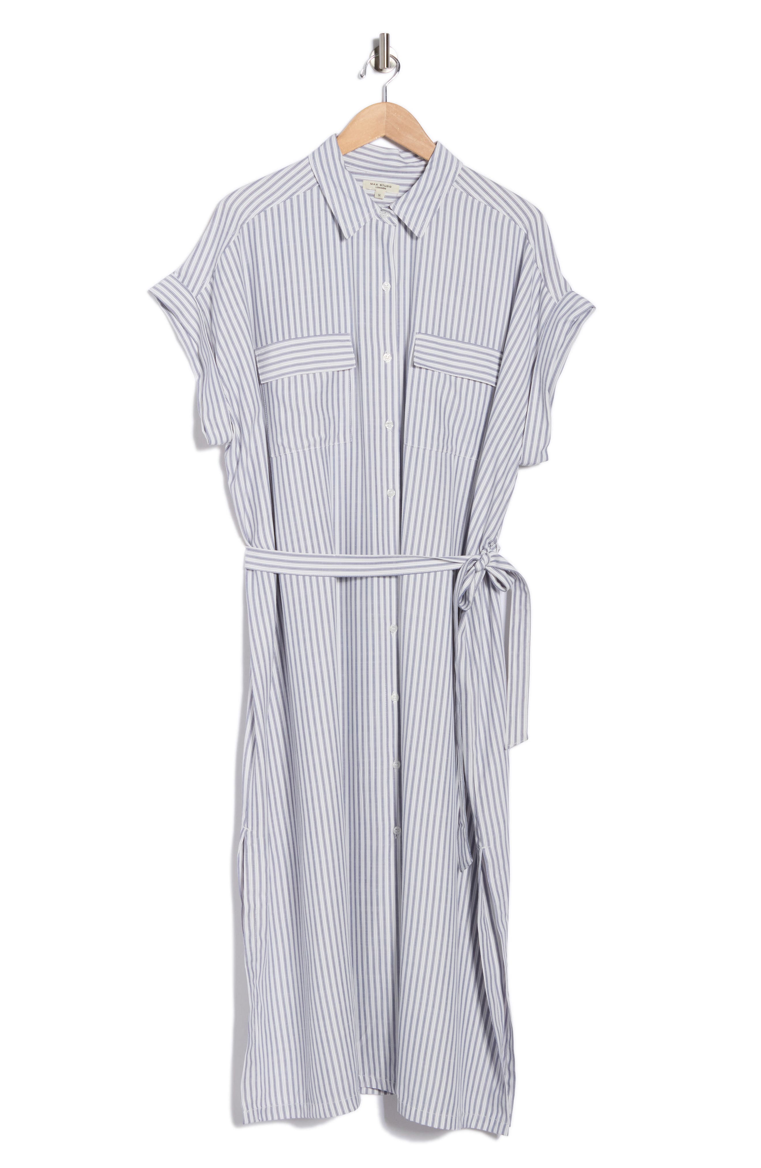 MAX STUDIO Short Sleeve Belted Maxi Shirtdress