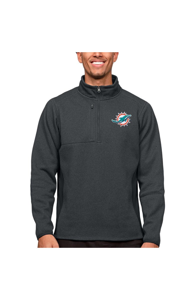 ANTIGUA Men's Antigua Heathered Charcoal Miami Dolphins Course Quarter-Zip Pullover Top, Main, color, 