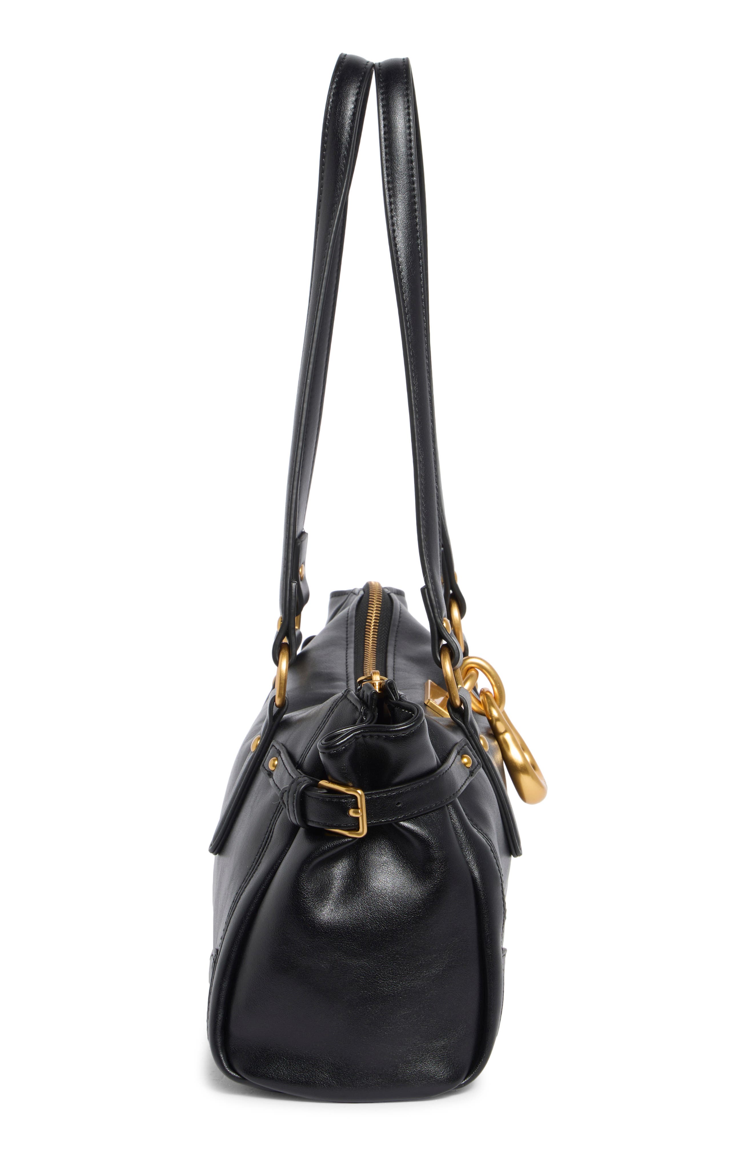 Yvette Faux Leather Elongated Tote Bag, Alternate, color, BLACK
