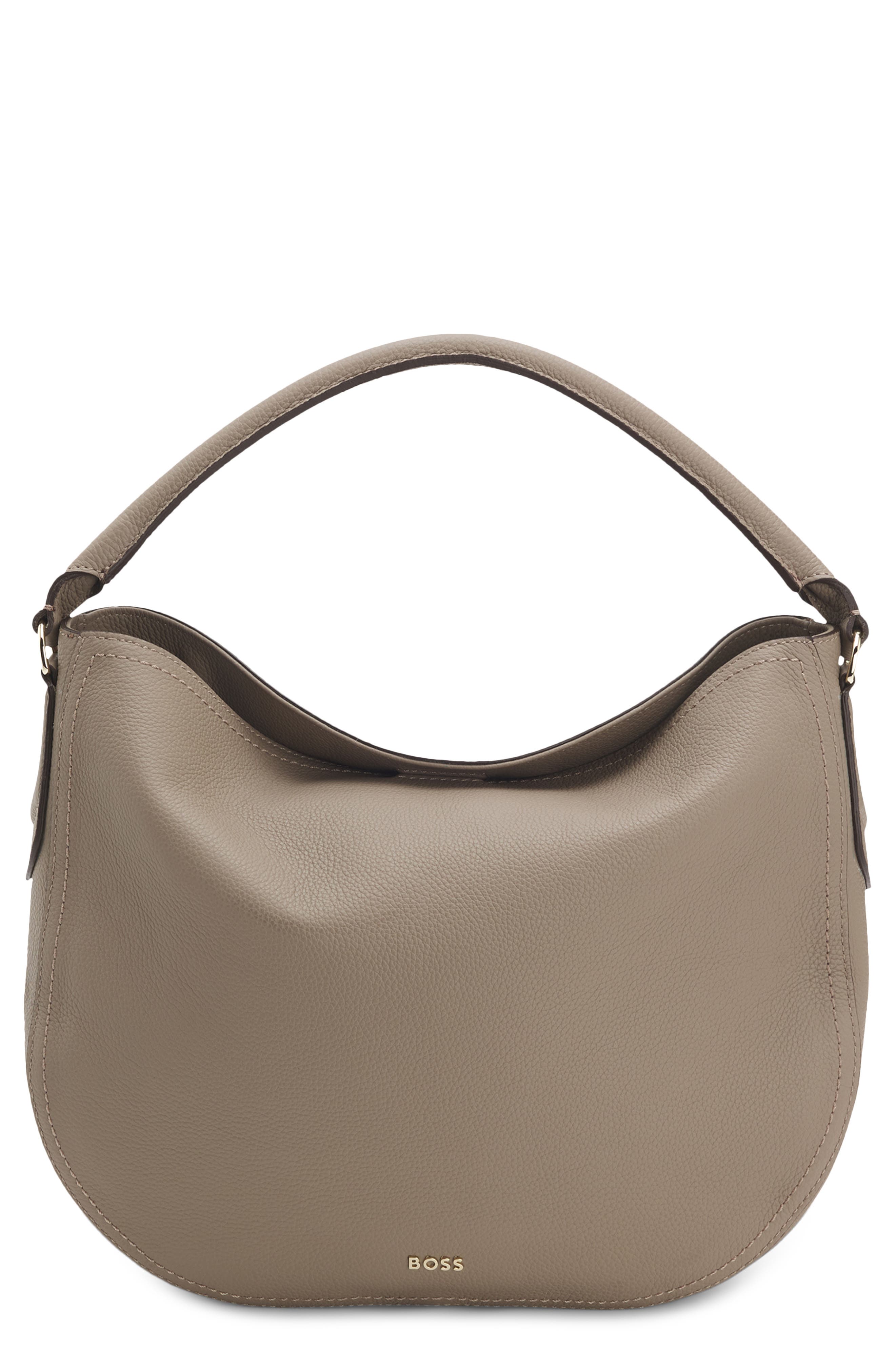 HUGO Lenah Leather Shoulder Bag, Main, color, Open Brown