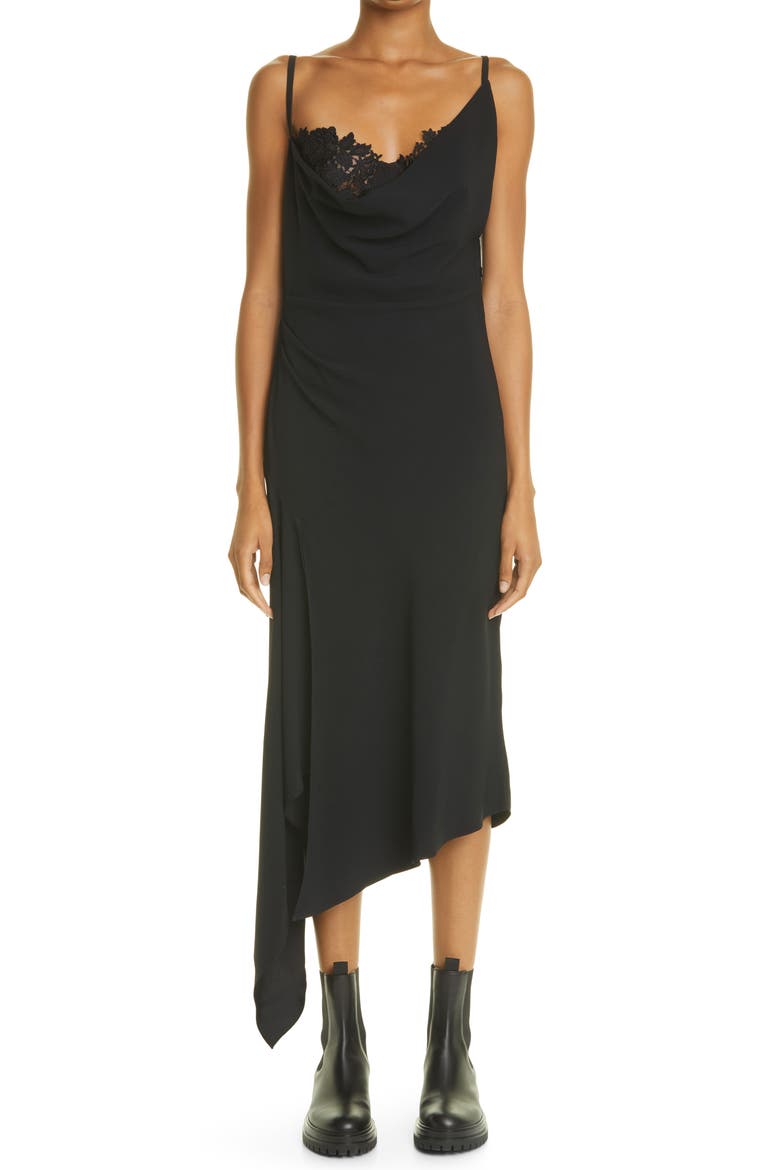 Draped Satin Crepe Slipdress, Main, color, BLACK