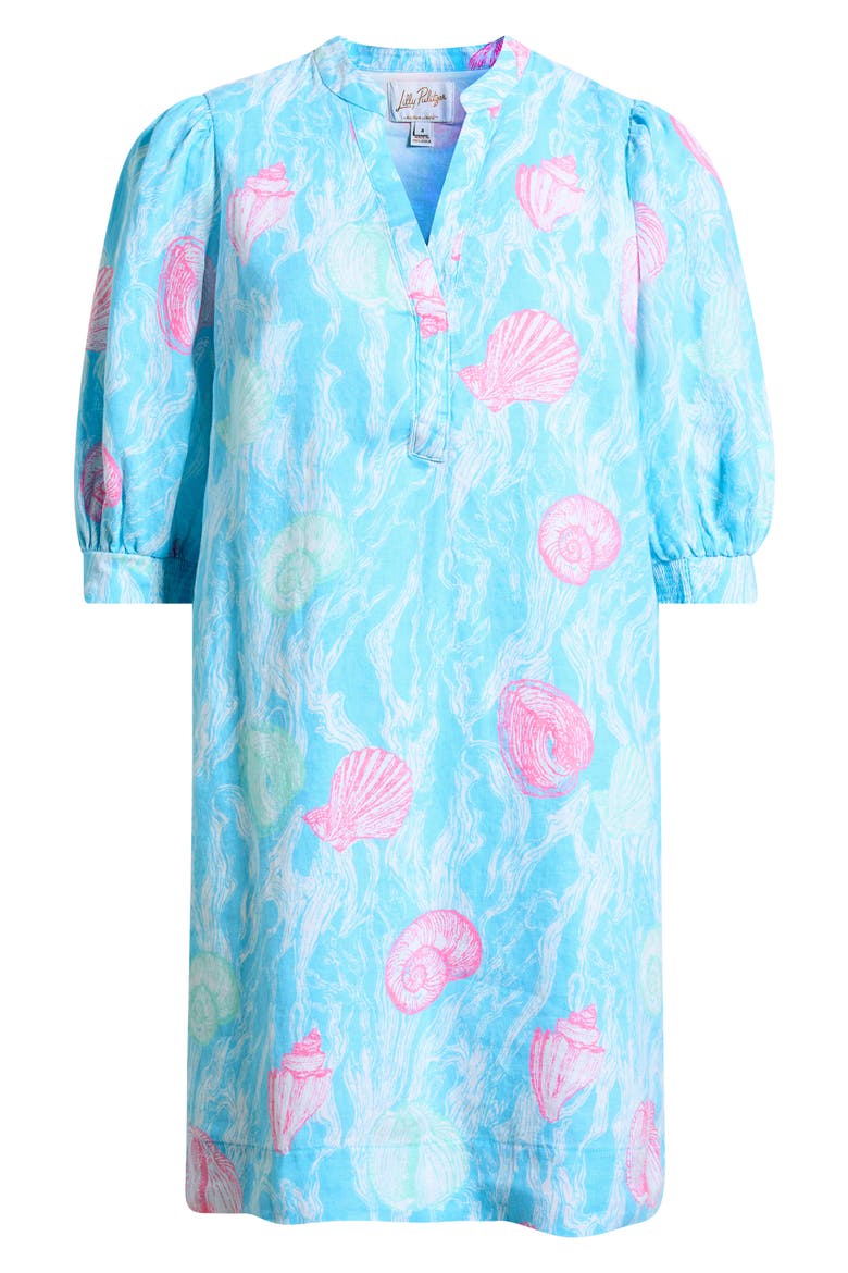 Mialeigh Shell Print Shift Dress, Alternate, color, CAPRI BLUE SHELDEN