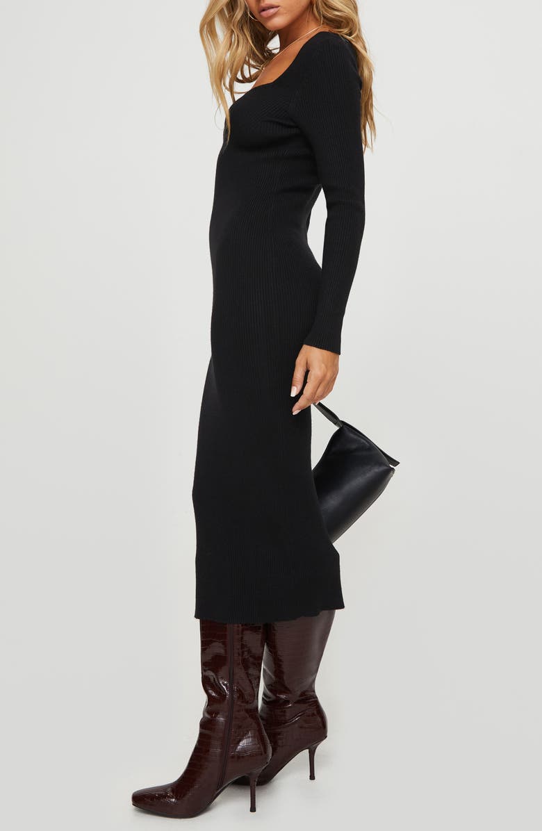 Princess Polly Kaseem Directional Rib Long Sleeve Sweater Midi Dress, Alternate, color, 