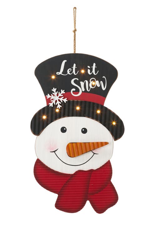 19"H Lighted 3D Wooden Metal Snowman Wall Decor
