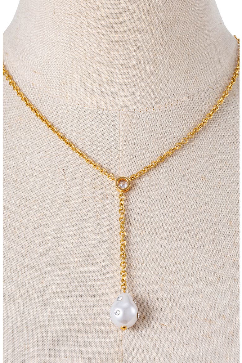 Isla Faux Pearl Lariat Necklace, Alternate, color, GOLD