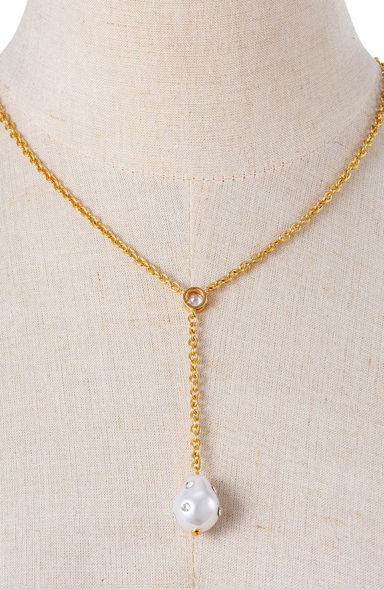 EYE CANDY LOS ANGELES Isla Faux Pearl Lariat Necklace, Alternate, color, Gold