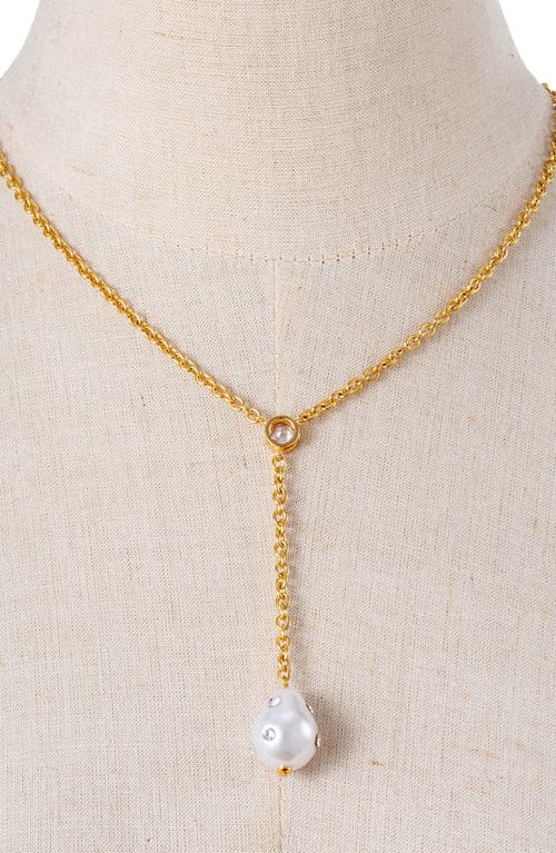 Eye Candy Los Angeles Isla Faux Pearl Lariat Necklace In Gold