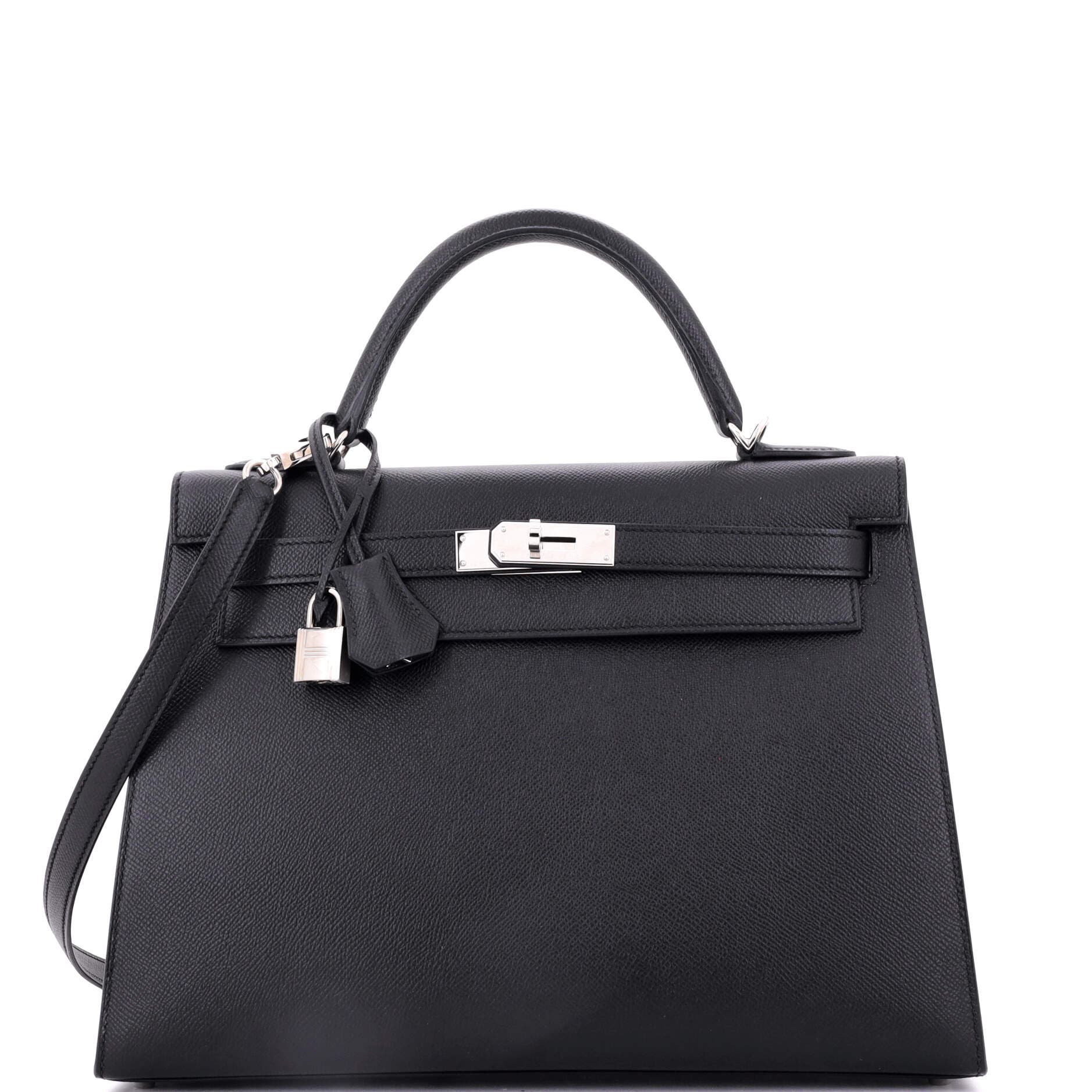 Pre-Owned Hermes Kelly Handbag Black Epsom with Palladium Hardware 32, Main, color, 