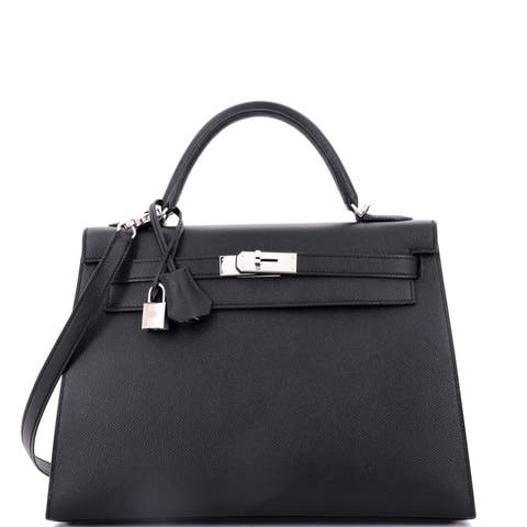 Kelly Handbag Black Epsom with Palladium Hardware 32