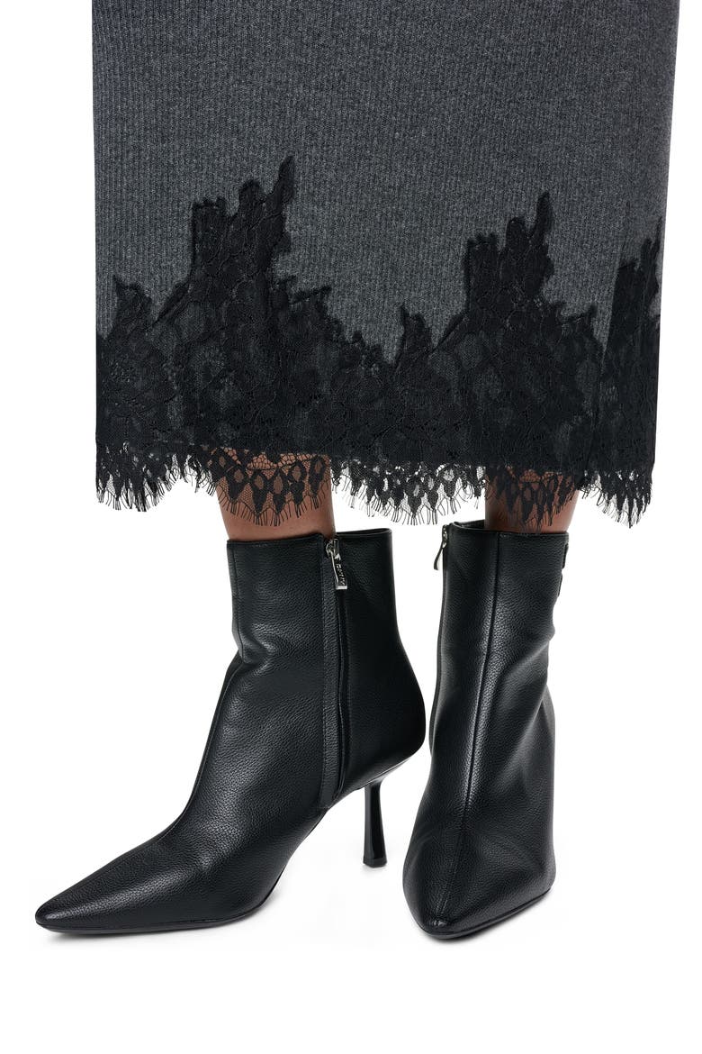 Lace Trim Sweater Midi Skirt, Alternate, color, ASPHALT