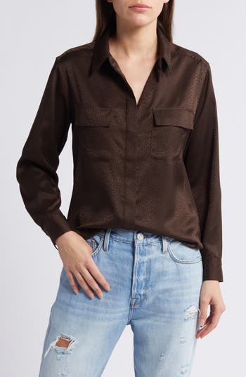 Shop Frame Snake Print Satin Button-up Shirt In Espresso