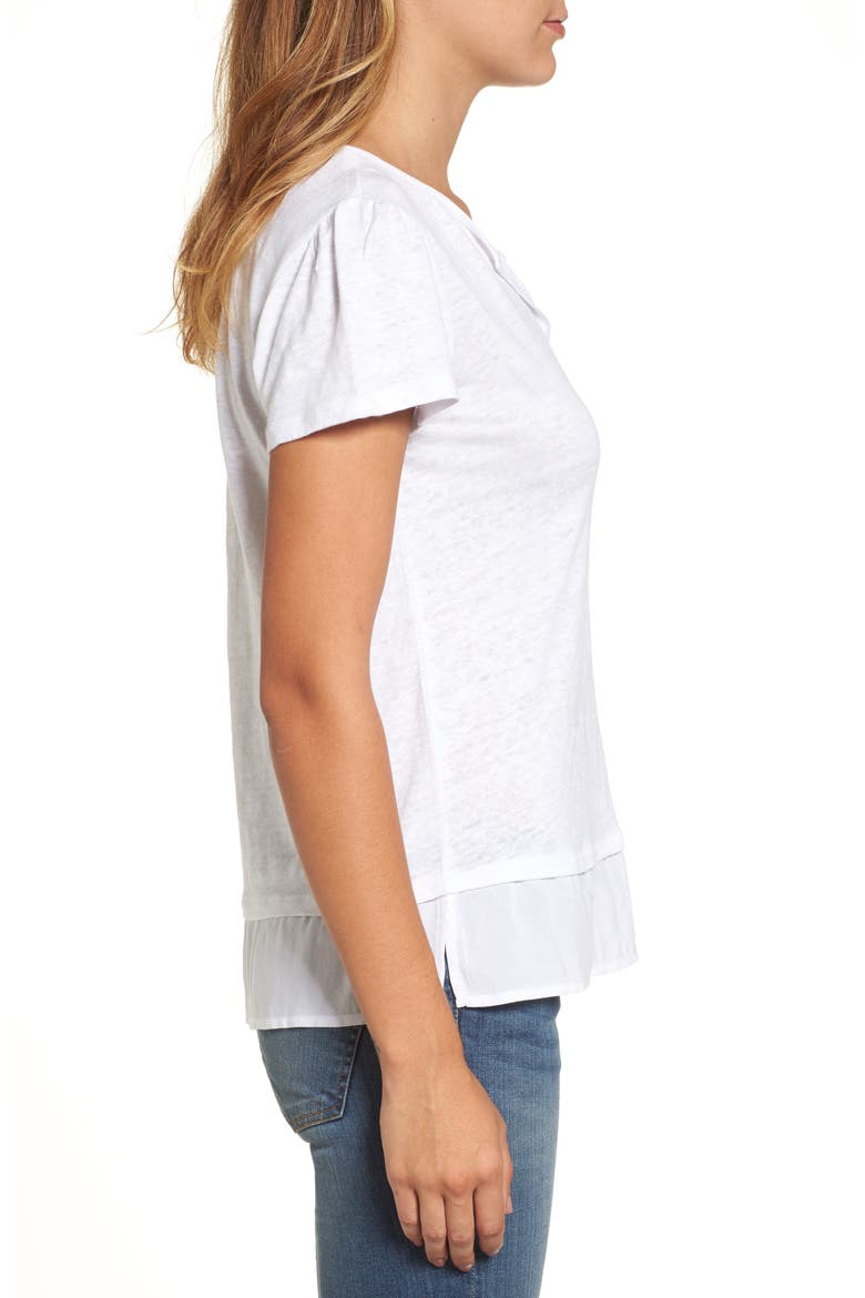 Uptown Tiered Hem Linen Tee, Alternate, color, WHITE/WHITE