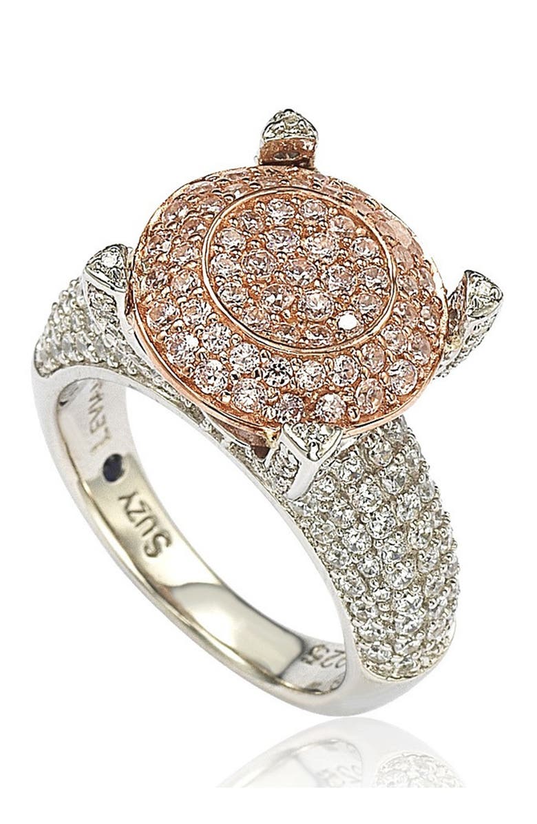 SUZY LEVIAN Sterling Silver & 14K Rose Gold Plated Pavé Pink CZ Ring, Alternate, color, Pink