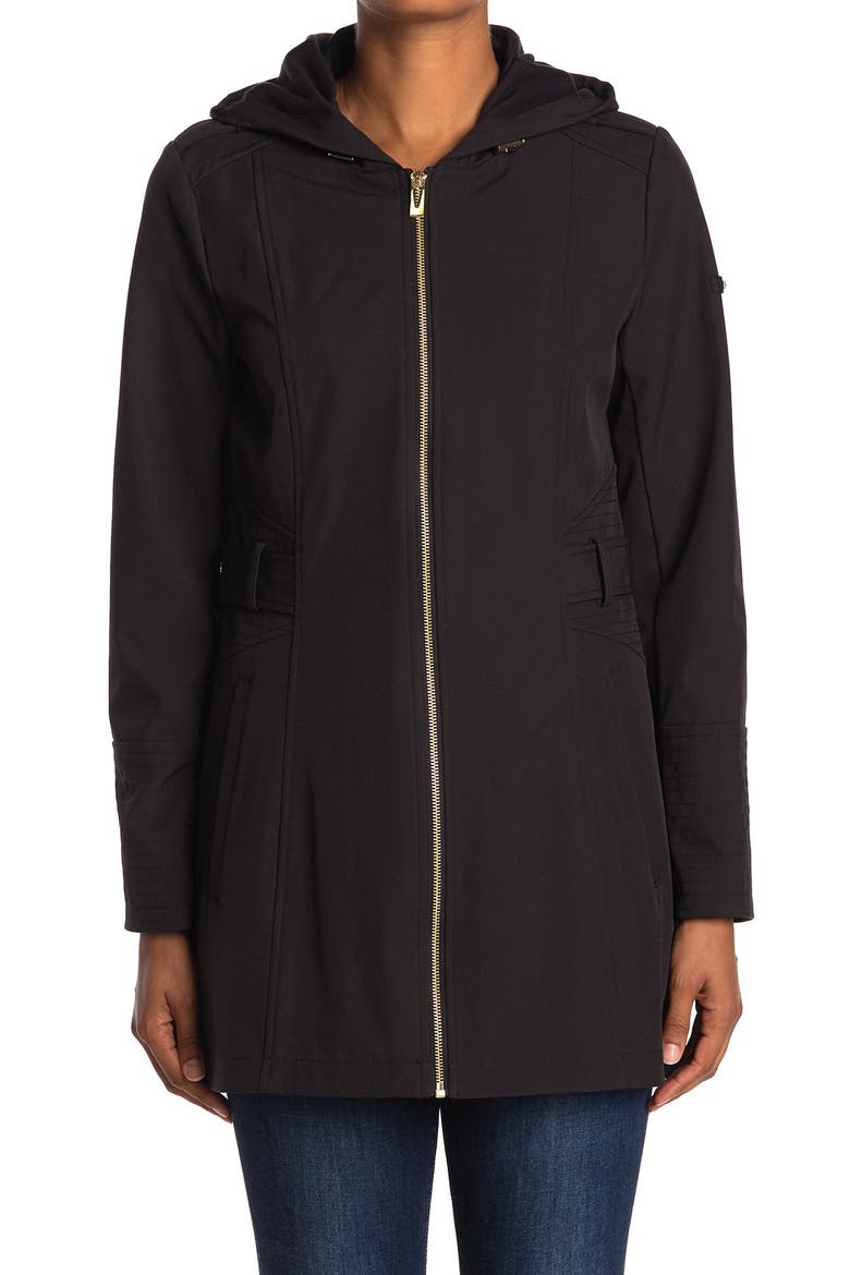 Half-Belt Hooded Soft-Shell Jacket, Alternate, color, BLACK