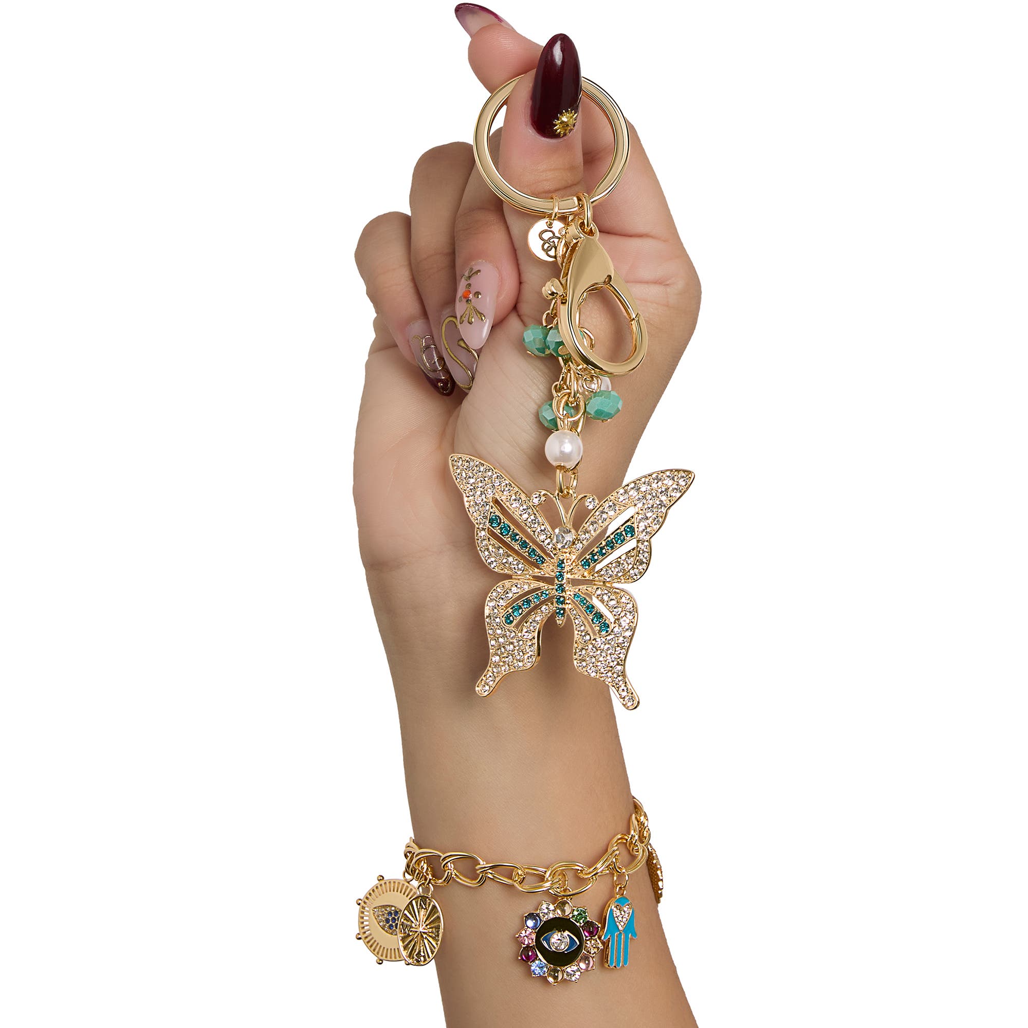 Jessica Simpson Elegant Butterfly Charm Keychain, Alternate, color, Blue, Gold, Silver