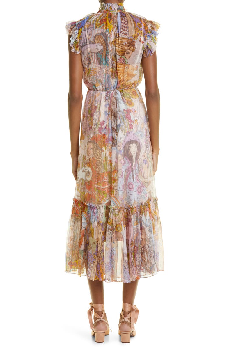 Zimmermann Zodiac Print Metallic Silk Blend Maxi Dress, Alternate, color, 