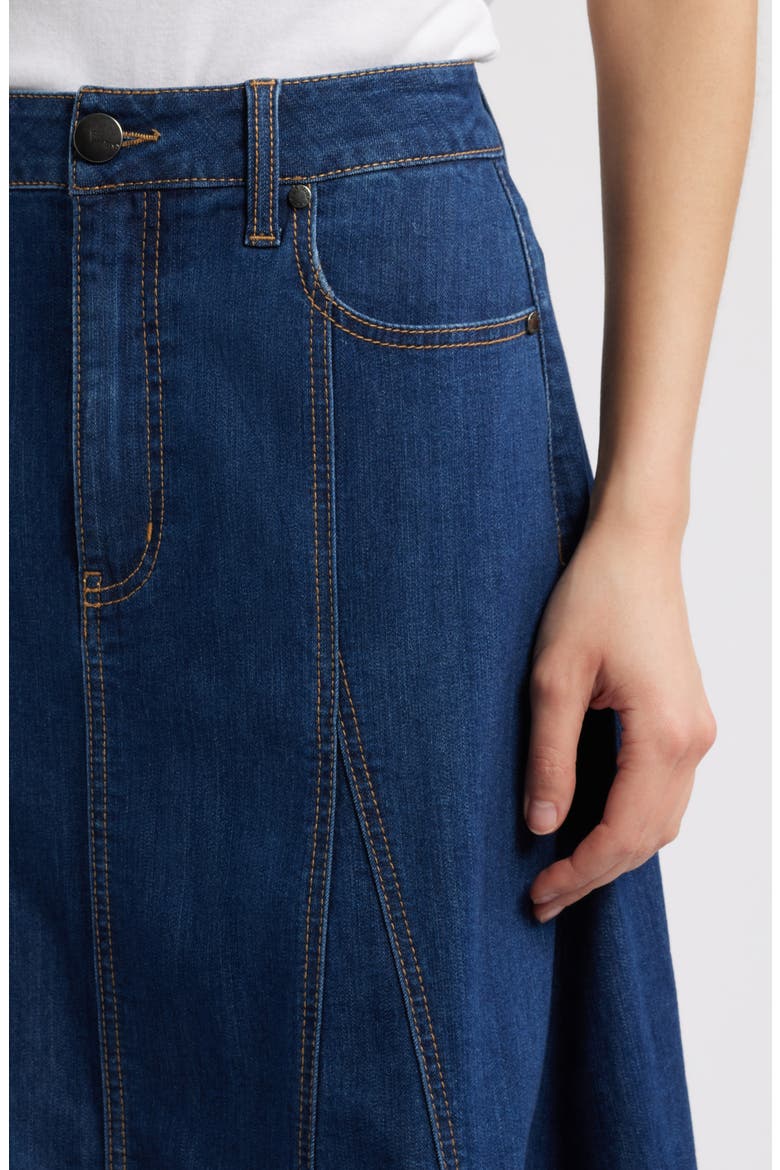 Raw Hem Denim A-Line Midi Skirt, Alternate, color, QUINLIN