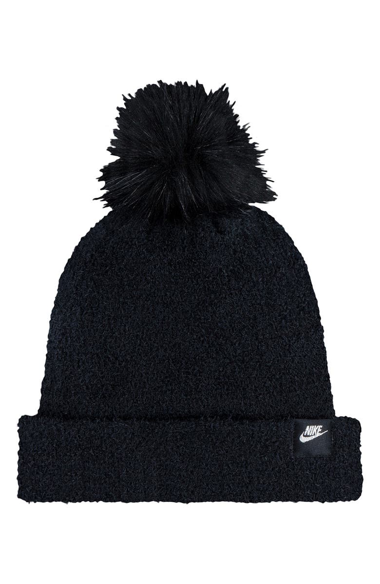 Nike Kids' Swoosh Pom Plush Beanie & Gloves Set, Alternate, color, Black